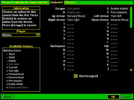 Text user interface for configuring the action map