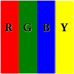 Vertical stripes of red, green, blue, and yellow