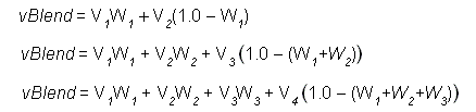 Formulas for linear blending for three blending cases