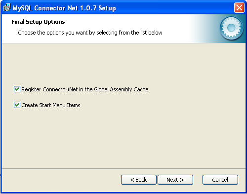 Connector/NET Windows Installer - Setup
                  options 