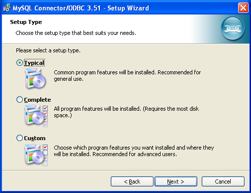MyODBC Windows Installer - Choosing
                  a Setup type welcome