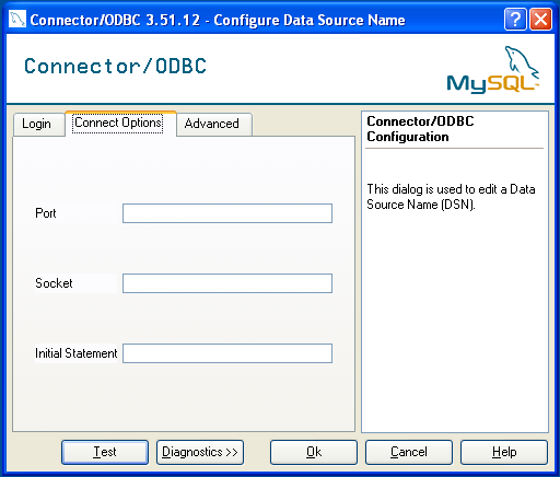 MyODBC Connect Options Dialog