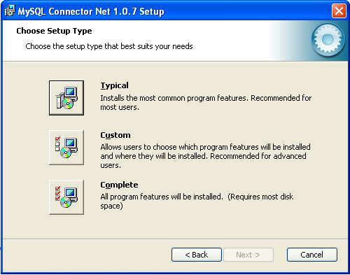 Connector/NET Windows Installer - Installation
                  type 