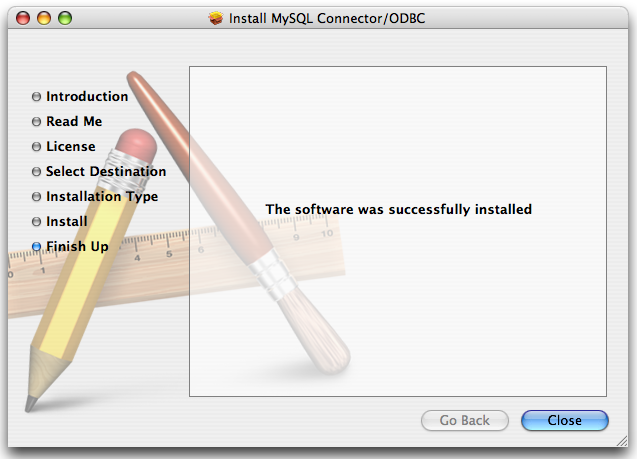 MyODBC Mac OS X Installer -
                  Installation complete