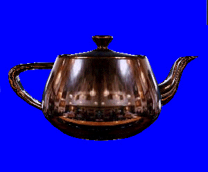 Teapot image with applied texture that simulates reflection of the surroundings