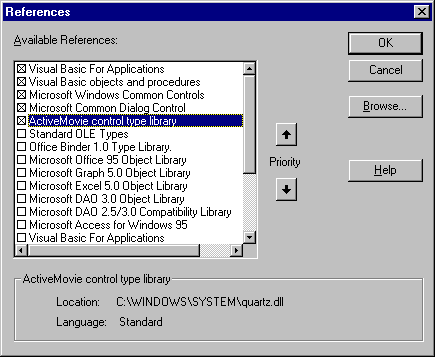 Visual Basic references dialog box 